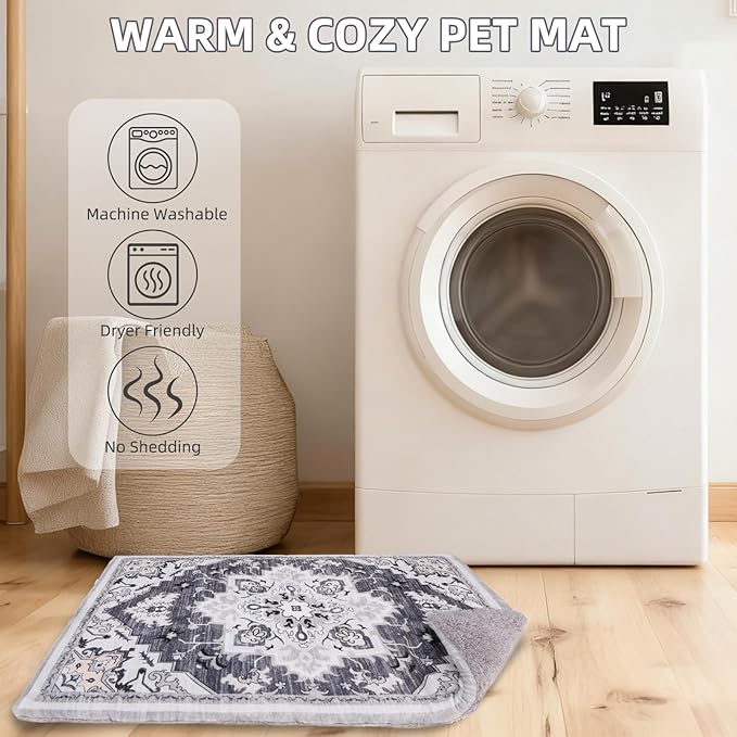 PUPTECK Reversible Cat Dog Bed Indoor Outdoor for Small Pets, Soft Warm Cat Bed Mat Washable Crate Pad Plush Blanket Cushion for Kennel Cage, Grey, 24"x18"
