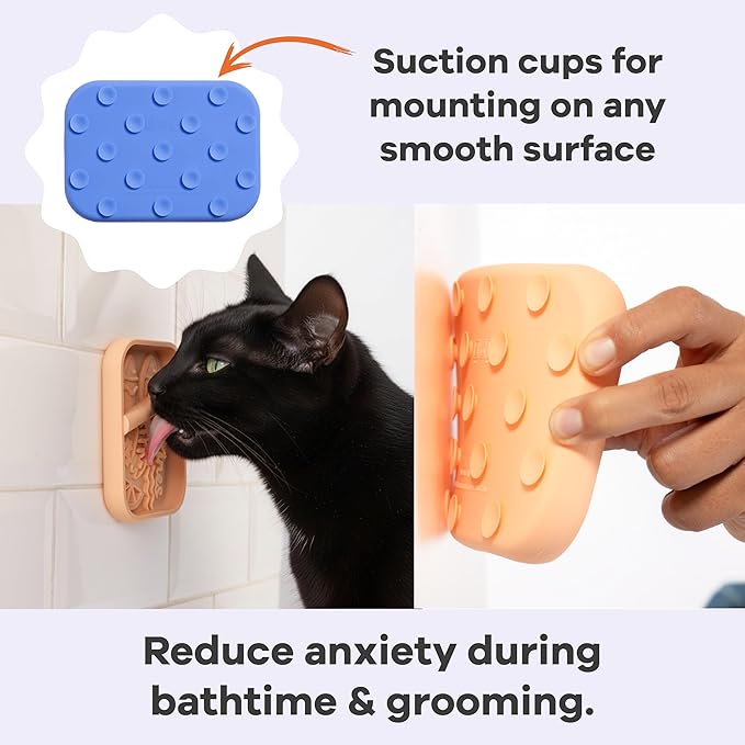 Awoo Sardina - Silicone Lick Mat + Slow Feeder for Cats & Small Dogs - Non-Slip Design with Suction Cups - Dishwasher Safe Pet Dish - Extends Mealtime and Reduces Anxiety - for Wet & Dry Food (Cobalt)