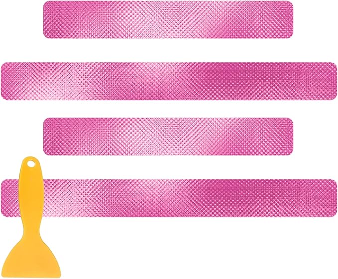 Pink Door Sill Guard Protector, 4PCS 3D Carbon Fiber Anti-Scratch Door Entry Edge Bumper Sill Scuff Plate Trim, Front/Rear Door Threshold Protector Cover Sticker Strips