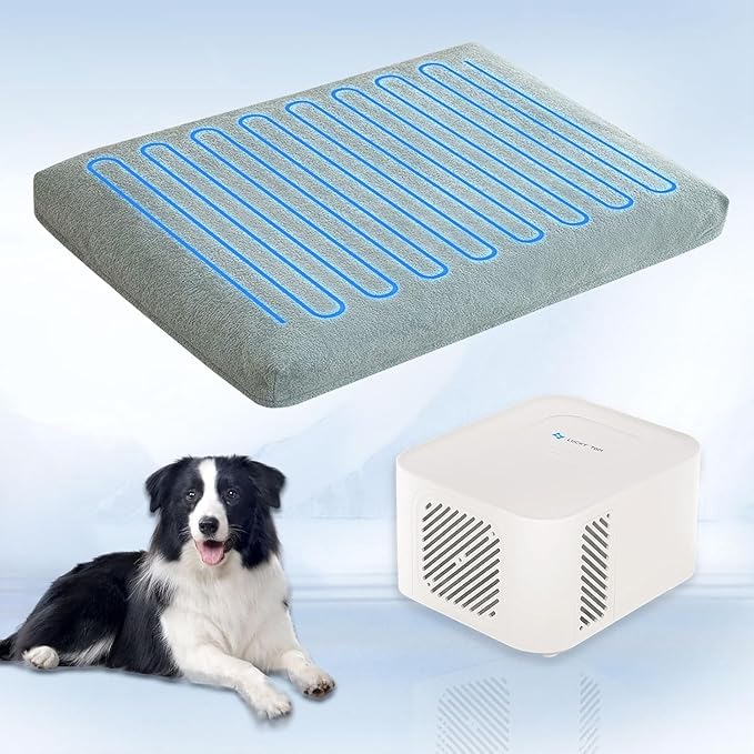 Pet Bed Cooling System, No Refrigeration or Chemical Gel Needed, Consistent Cold Water Pad, Machine Washable Bed, Ideal for Home and Crates (Cooling Green, 35" x 22")