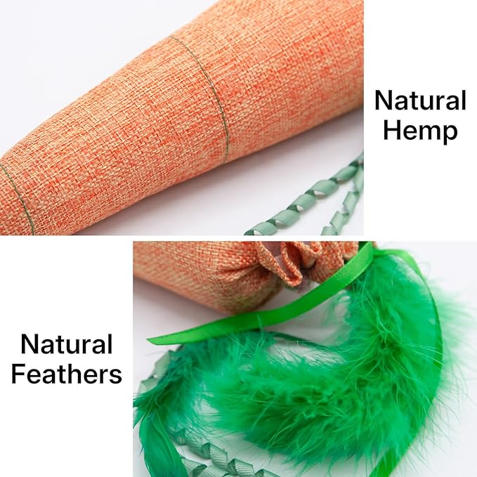 Carrot Catnip Toys with Crinkle Paper for Indoor Cats to Keep Them Busy, Soft Linen, Interactive Cat Feather Toys for Kitten Kicking, Teething, Exercise, Catmint Toys for All Breeds (1 PCS)