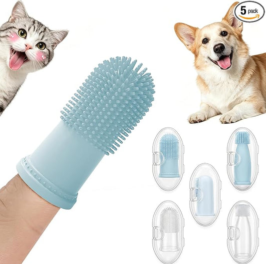 5-Pack with Cases Silicone Finger Toothbrush for Dogs and Cats, Soft Bristle Dental Brush, Three Different Models, Suitable for Various Types of Dogs and Cats