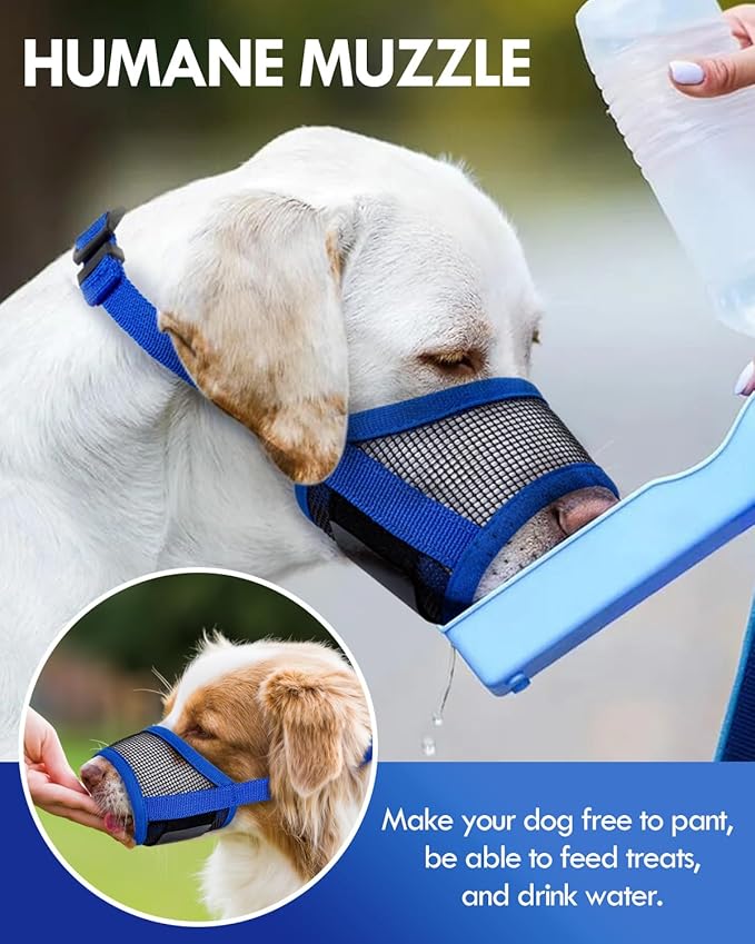 Dog Muzzle, Soft Air Mesh Muzzles for Large Sized Dogs, Breathable Dog Mussels for Scavenging Biting Licking & Barking, Adjustable Mouth Guard for Grooming, Allows Panting and Drinking (Blue,L)