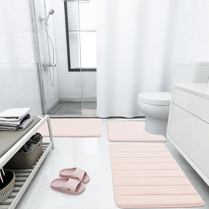 Buganda Memory Foam Bath Mat, 44" x 24", Ultra Soft and Non-Slip Bathroom Rugs, Water Absorbent and Machine Washable Bath Rug Runner for Bathroom, Shower, and Tub, Pink