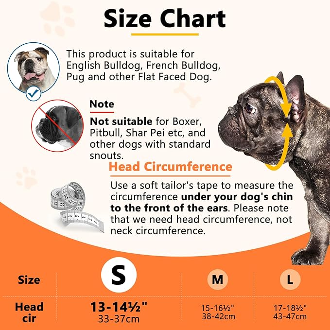 BARKLESS Short Snout Dog Muzzle, Soft Silicone Flat Faced Muzzle for French Bulldog Shih Tzu and Pug for Biting Chewing Licking and Grooming, Allows Panting