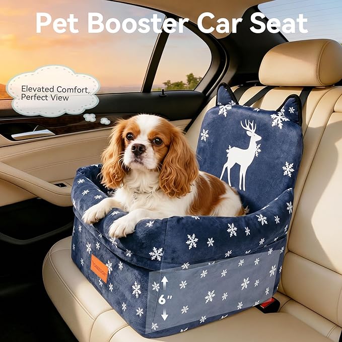 Dog Booster Car Seats for S/M Dogs Up to 35lbs,Pet Car Seat/Travel Bed with Washable&Removable Cover,Storage Pockets,Dog Safety Belt and Elevated Cushion Fits in Front/Back Seat