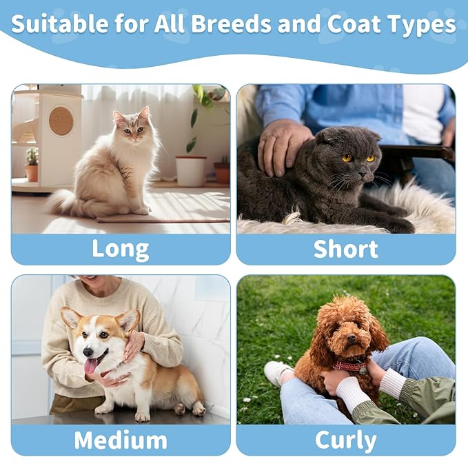 One-Click Self Cleaning Slicker Brush for Dogs & Cats, Gentle Round Pins Deshedding Tool for Long & Short Hair