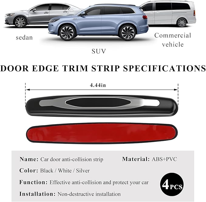DXNQ 4 PCS Car Door Edge Guards, Anti-Scratch Door Edge Guards Trim Strip with Self Adhesive, Car Door Protector Bumper Guards for Most Cars Trucks SUVs, Exterior Car Accessories (Black)