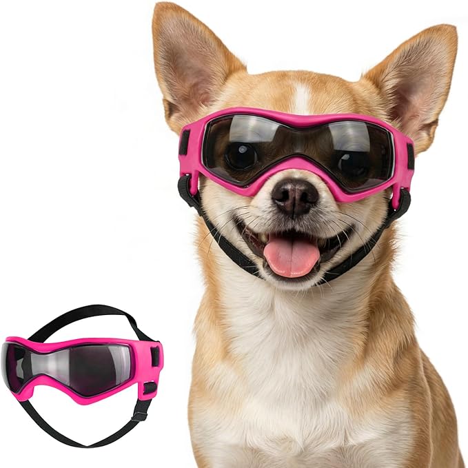 Dog Goggles for Extra Small Breed, Anti-UV Windproof Doggie Sunglasses, Small Dog Glasses Eye Protection for Riding Cycling Hiking, Pink