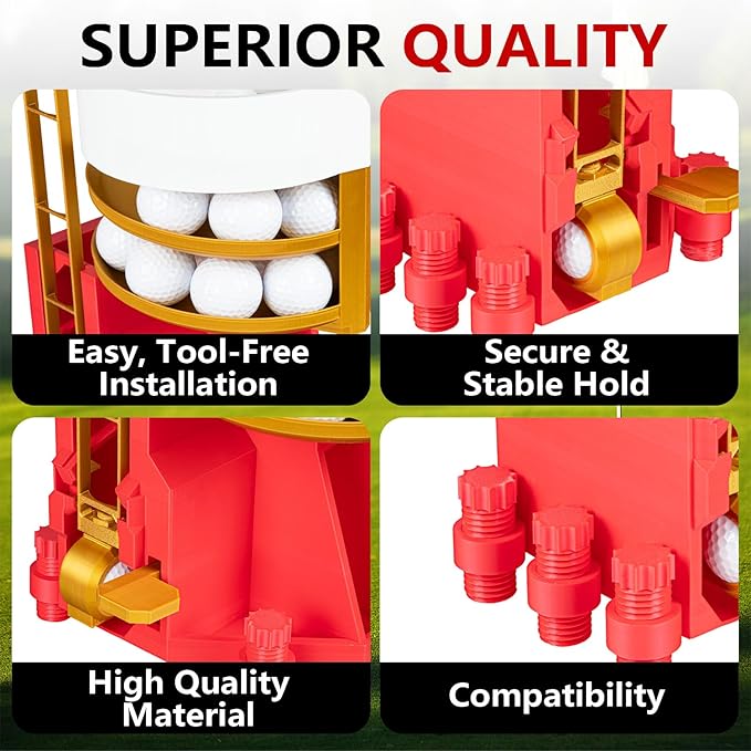 Golf Ball Dispenser, Golf Ball Launcher Pro, Automatic Golf Ball Dispenser & Launcher Pro, High-Capacity Hands-Free Practice Machine, Funnel Included(Gold+Red+White)