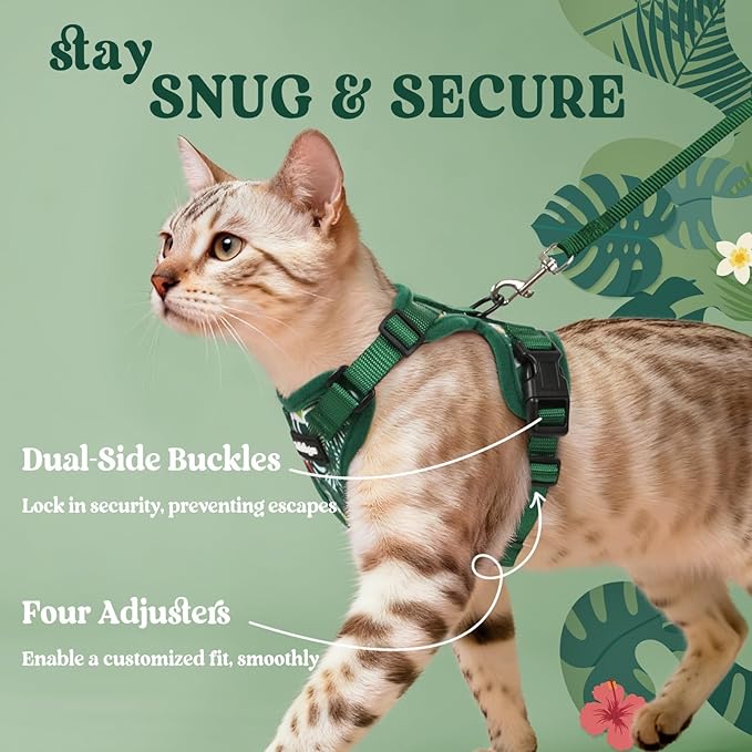 rabbitgoo Cat Harness and Leash Set, Escape Proof Kitten Harness for Safe Outdoor Walks, Soft Breathable Adjustable Vest with Reflective Strips for Kittens and Small Cats, Rainforest Green, XS