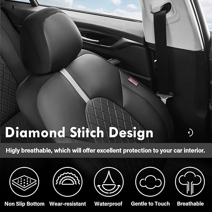 Coverado Car Seat Covers, Front Seat Covers for Car, Leather Seat Covers Waterproof Car Seat Protectors Universal Fit for Most Cars SUV Trucks (Black-White)
