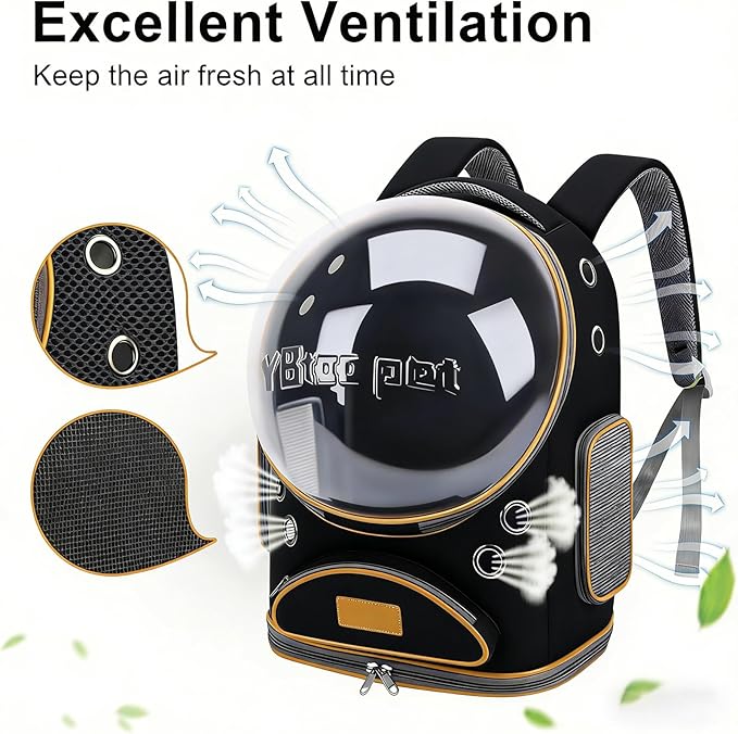 Cat Backpack Carrier, Breathable Cat Carrier Large Space Bubble Pet Backpack for Small Dog and Large cat up to 18lbs, Transparent & Foldable Pet Carrier for Travel Hiking (Black)