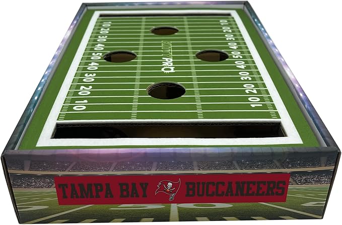 Tampa Bay Buccaneers Football Stadium Felt Cat Scratcher & Lounge Game Day Toy with 2 Jingle Bell Balls. Find & Play Cat Box