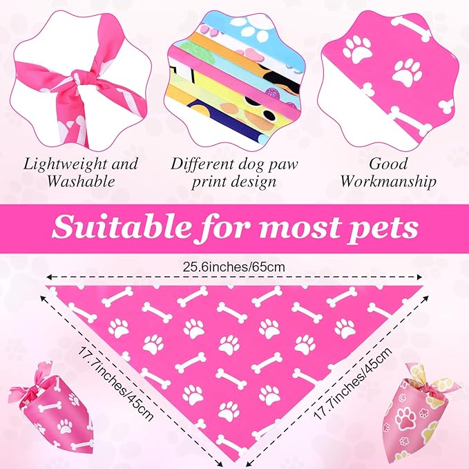Abbylike 100 Pcs Paw Print Dog Bandanas Bulk Cute Footprint Bandanas for Dogs Triangle Kerchief Bib Scarf for Pets National Dog Day Party Costume Photo Props Accessories Pet Shops (25.6 x 17.7 x 17.7)