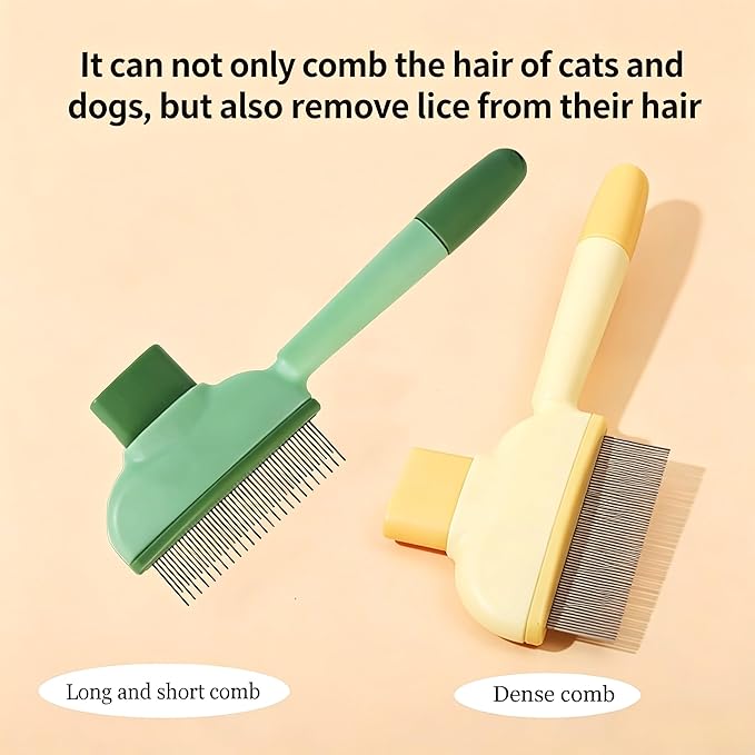2 PCS Flea Comb for Cats Dogs Brush for Shedding Pet Hair Removal Comb with Long & Short Stainless Steel Teeth for Deshedding
