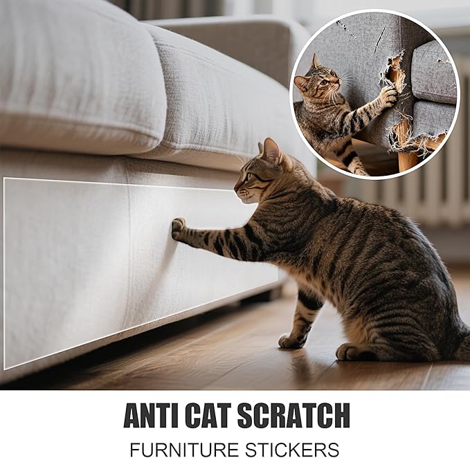 Cat Scratch Tape for Furniture, 118'' x 8.2'' Extra Wide Anti Scratch Tape, Single Sided Clear Protective Film to Stop Cats & Dogs Scratching Sofa, Couch, Doors, Walls & Car Interiors
