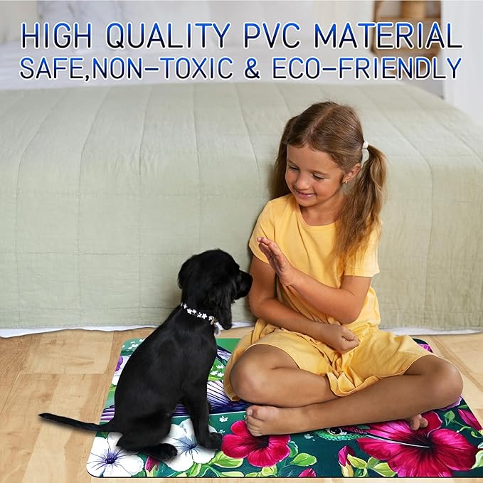 Dog Food Mat, 19.6" x 23.6" Absorbent Pet Feeding Mat for Food and Water, Waterproof Diatom Mud Pet Placemat with Non-Slip Rubber Backing, Cat Bowl Mat for Floors - Petunia Hummingbird