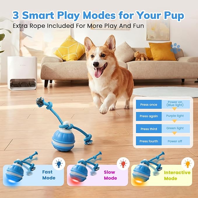 Dog Toys, Interactive Dog Toys, Automatic Interactive Dog Ball, 3 Modes Motion Activated Dog Balls for Medium Large Dogs, Type-C Rechargeable & Bite-Resistant, Keep Pets Busy for Small Large Breeds