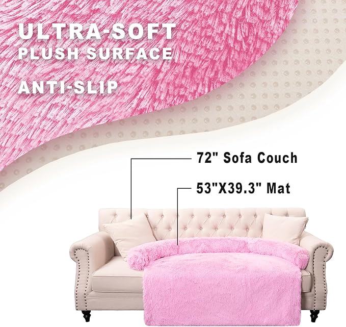 Luxurious Calming Dogs/Cats Bed Mats, Dog Pad Washable Removable Couch Cover, Plush Long Fur Mat for Pets, Waterproof Lining, Perfect for Small, Medium and Large Dogs and Cats (Pink, 53"x39")