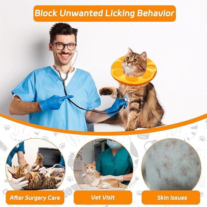Seyezo Cat Cone Collar Soft, Adjustable Cat Recovery Collars for Small Medium Large Cats, Cute Donut E Collar After Surgery, Anti-Lick Recovery Elizabethan Collar for Kittens (Orange, Large)