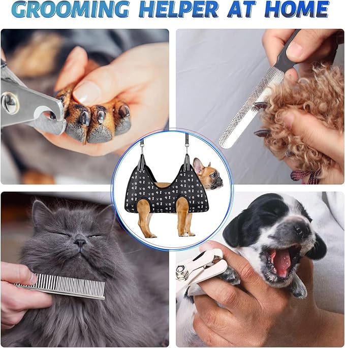 ATESON Pet Dog Grooming Hammock Harness for Nail Trimming (S 30lb), Dog Sling for Cutting Nail, Dog Hanging Holder Hanger for Clipping Nail with Nail Clippers, Nail File, Pet Comb