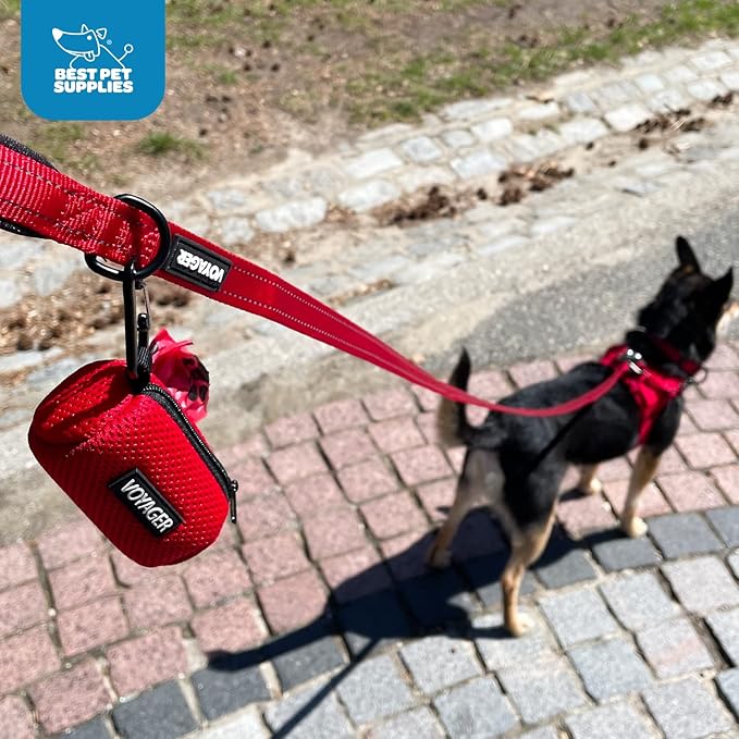 Best Pet Supplies Dog Poop Bag Holder Leash Attachment with 15 Bags, Purple, Reusable Mesh Dispenser Pouch for Travel, Walking, Park, and Outdoor Use, Soft and Durable with Clip-On