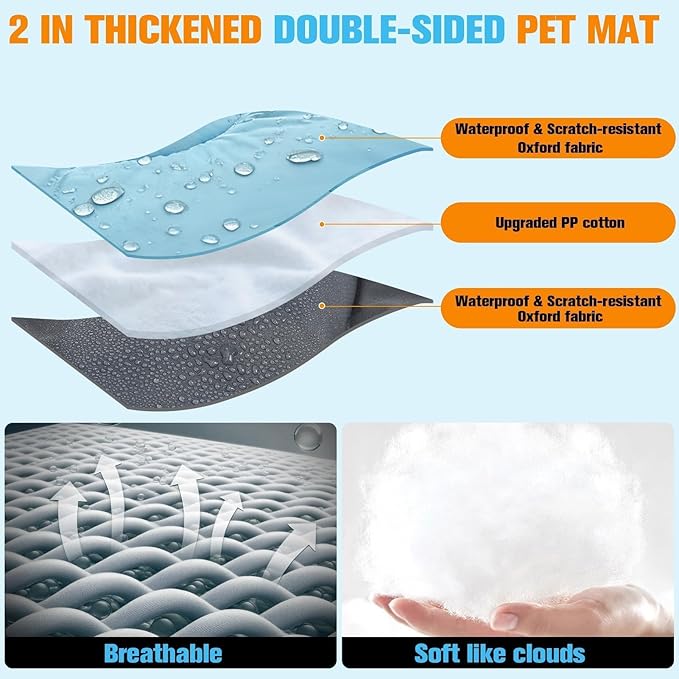 EXPAWLORER Outdoor Travel Dog Bed, Portable Waterproof Reversible Camping Durable Dog Pad, Easy to Roll Up with Buckle Large Washable Pet Mat for Medium Large Dogs Puppy Cats Sleeping Outside 26"x43"