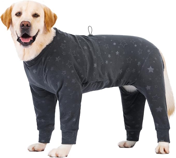 Dog Coats Autumn Winter Jumpsuit for Large Medium Dogs, Warmer Recovery Suit Polar Fleece Dog Bodysuit Lightweight Pajamas Pullover Stretchy Onesie Four-Legged Cold Weather Clothes(4XL, Grey)