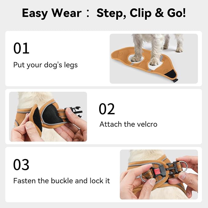Joytale Small Dog Harness, Breathable Mesh Step-in Vest, Reflective Soft Padded Harnesses Small Sized Dog for Walking, Brown, S