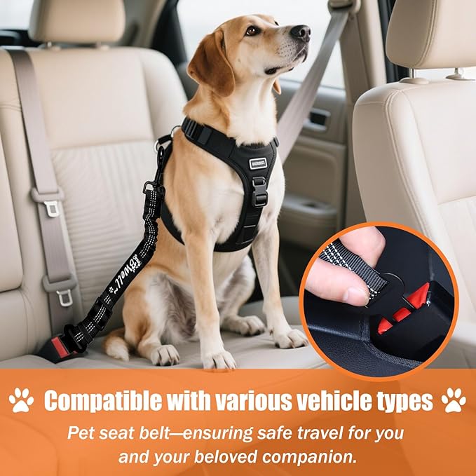 IBWell Dog Seat Belt,3 Piece Set Retractable Dog Car Harness Adjustable Dog Seat Belt for Vehicle Nylon Pet Safety Seat Belts Heavy Duty & Elastic (Black)