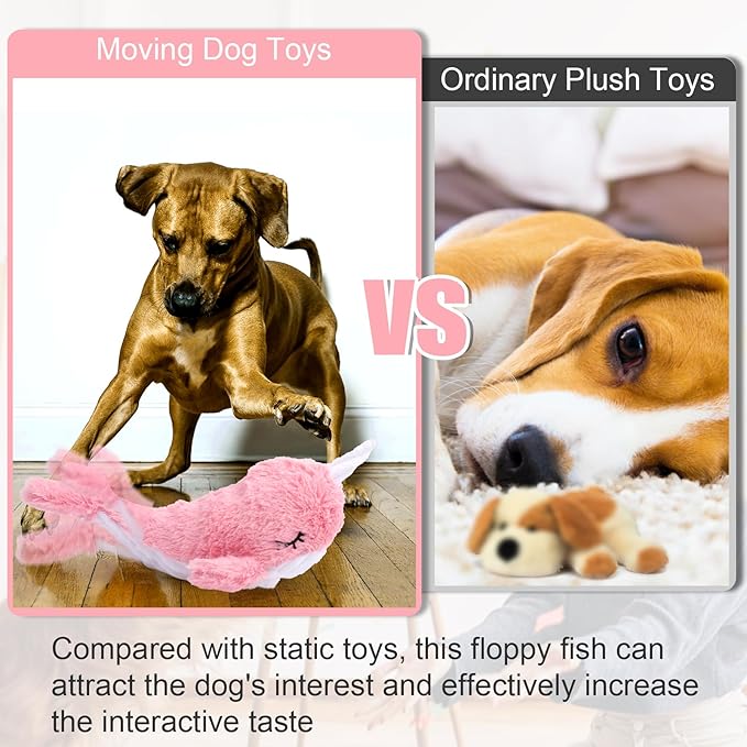 Mity rain 2 in 1 Interactive Dog Toys, Fish Dog Toy to Keep Them Busy, Plush Squeaky Dog Toy, Rechargeable Wiggly Pink Pet Toys for Small Medium Large Dogs, Moving Dog Toy for Indoor&Outdoor