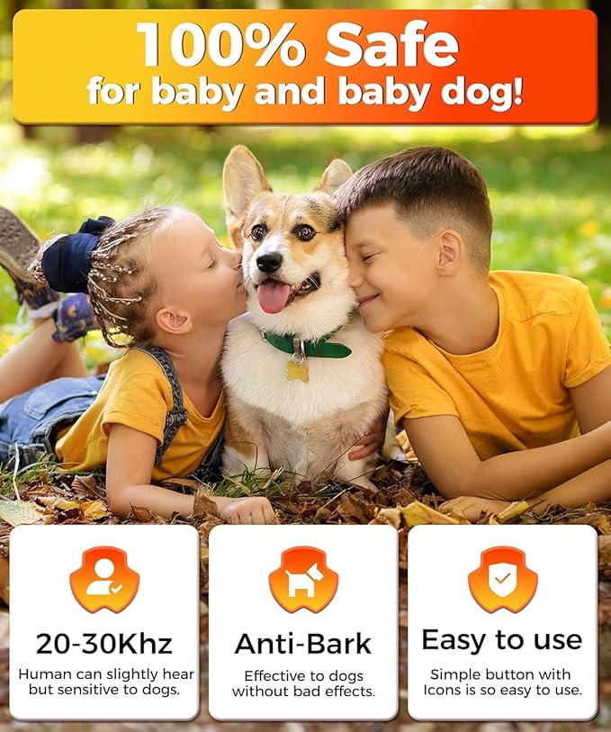 Ultrasonic Dog Bark Stopper, Three-Sensor Bark Control with Sound, Light, and Beep Functions, Ideal for Dog Owners with Reactive Pets, 33 Feet Reach, 2000mAh Battery, USB Type-C Port