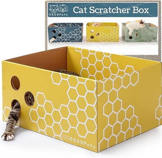 5609PETS Cat Scratching Box, Extra Large Refillable Double-Sided Scratch Pad, No-Mess Cat Scratcher for Indoor Cats