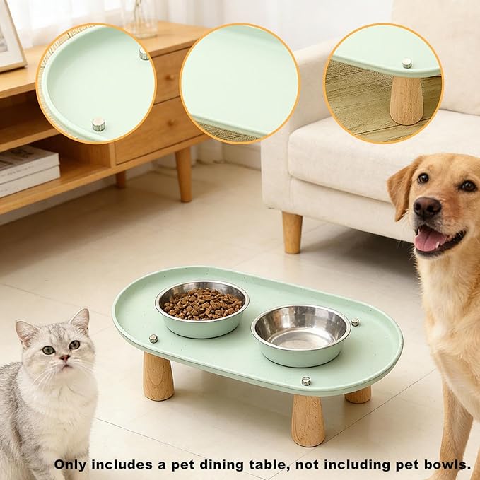 Generic Cat Bowl Raised Stand Rack to Protect Cat Neck Sturdy Non Slip Stable for Feeder Stand Elevated Holder, Green 24cmx13cm