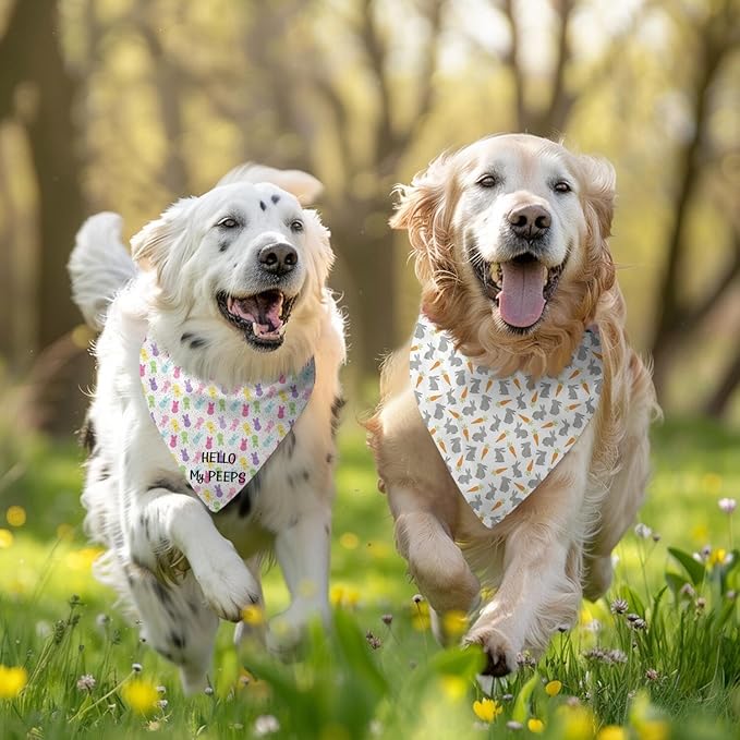 Easter Dog Bandana Reversible 2 Pack Small, Spring Easter Pet Bandanas for Dogs Cute Pink Grey Colorful Peeps Adjustable Triangle Holiday Scarves for Medium Large Extra Large Boy Girl Dogs