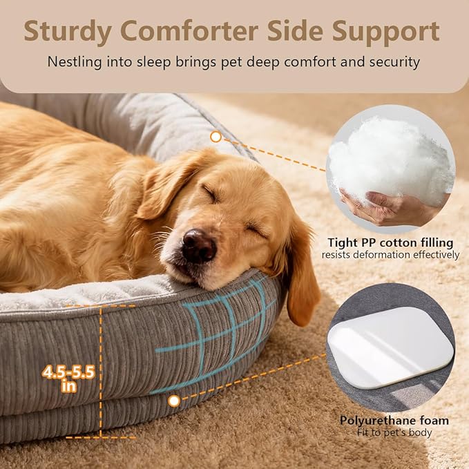 Washable Pet Dog Bed Large Sized Dog,Memory Foam Extra Large Calming Dog Cots Beds for Large Breed Dogs Crate Furniture,XL Dog Bed XXL Indoor Crate Mat with Detachable Bottom and Bolster Cushion