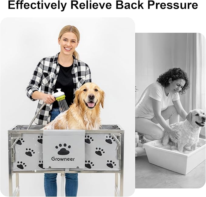 GROWNEER Foldable Dog Bath Tub,300LB Portable Pet Grooming Tub with Stainless Steel Frame, Elevated Dog Washing Station for Small to Medium Dogs and Cats, Indoor Outdoor Use