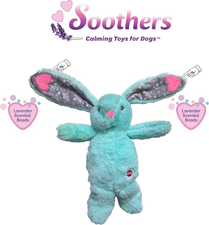 SPOT Soothers Heartbeat Bunny – 12 Inch Calming Plush Toy for Dogs & Puppies – Heartbeat Mechanism, Lavender Scent Beads, and Squeaker – Helps with Anxiety & Crate Training, Assorted Colors