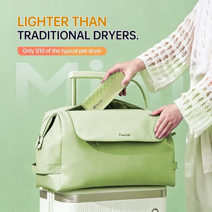 Dog Dryer for Pet Grooming,Pet Neck-Hanging Hair Dryer,Alternating Hot and Cold Airflow.Handheld & Hands-Free.Low-Noise, Ultra-Lightweight.High Wind Speeds.Adjustable Heat & Speed Green
