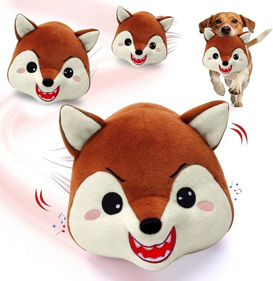 Mity rain Interactive Dog Toys with Thicken Plush, Moving Dog Toy with Recording Mode Shaking & Singing Mode Bouncing, Funny Ball Jumping to Keep Them Busy & Chase, Rechargeable (Fox)