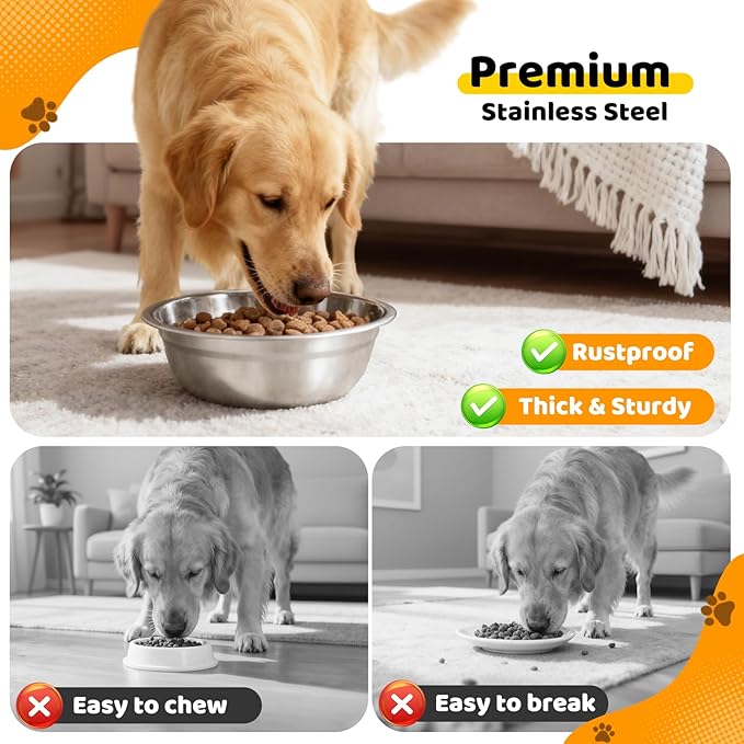 URPOWER 2 Pack 8" Stainless Steel Dog Bowls - 50oz Thickened Durable Pet Bowls for Food and Water, Fit for Elevated Dog Bowl Stand