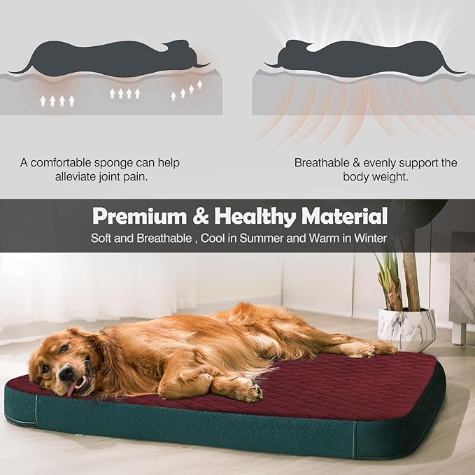Dog Bed for Extra Large Dogs, Orthopedic Foam Jumbo Dog Bed Mattress, 47 inch Joint Relief Pet Sleeping Bed, Non Slip Bottom with Removable Washable Cover, Wine Red
