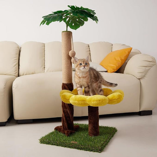 Cat Scratching Post, Cat Scratcher Kitten Scratch Post，Sisal Rope for Indoor Cats, Claw Scratcher for Indoor Cats and Kittens (Sunflower Cat Bed)