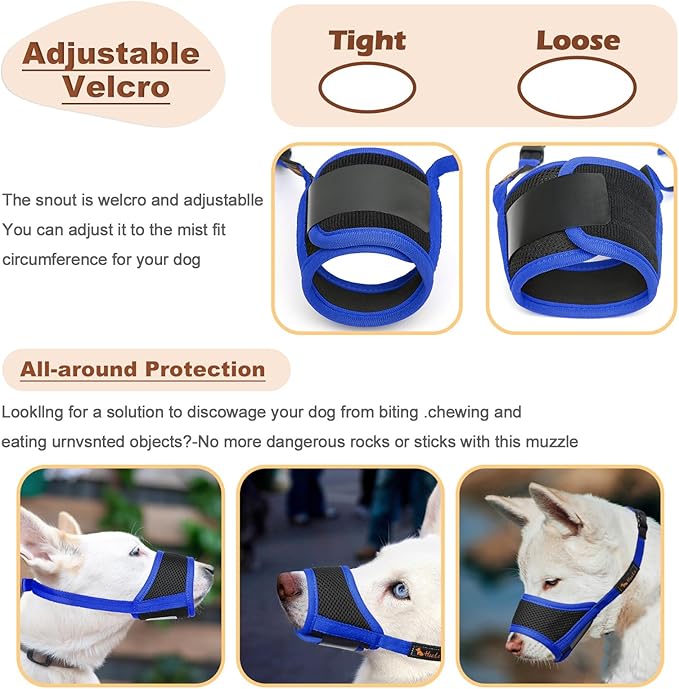 HEELE Dog Muzzle,Soft Nylon Muzzle Anti Biting Barking Chewing,Air Mesh Breathable Drinkable Adjustable Loop Pets Muzzle for Small Medium Large Dogs 4 Colors 4 Sizes (Blue, XL)