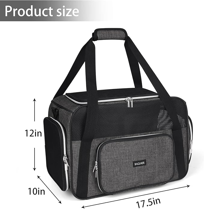 BAGLHER Pet Travel Carrier, Cat Carriers Dog Carrier for Small Medium Cats Dogs Puppies, Airline Approved Small Dog Carrier Soft Sided, Collapsible Puppy Carrier. Grey