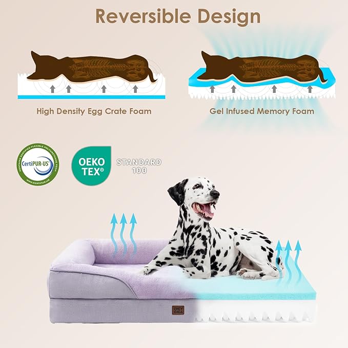 EHEYCIGA Orthopedic XL Dog Bed for Large Sized Dog, 42x30 Inch Extra Large Memory Foam Dog Couch Bed with Sides, Waterproof Liner & Washable Removable Cover, Purple