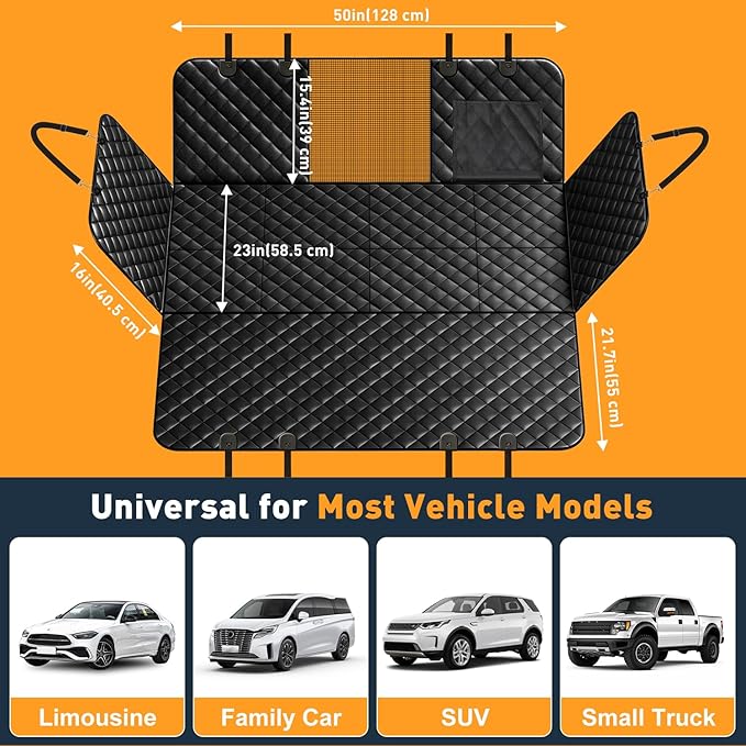 HOB4U Dog Car Seat Cover for Back Seat, Hard Bottom Back Seat Extender for Dogs, Dog Hammock for Car SUV and Trucks - Waterproof, Anti Scratch，Easy to Clean, Supports 400lbs