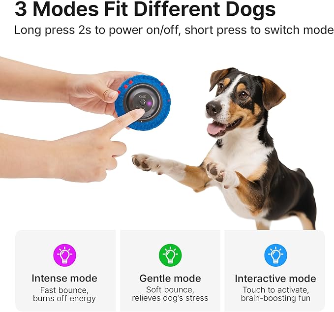 Potaroma Dog Toys Ball, Interactive Motion Activated 3 Mode Automatic Bouncing Ball Toys Durable E-TPU Material for Medium/Large Dogs,USB Rechargeable 2.9 Inches