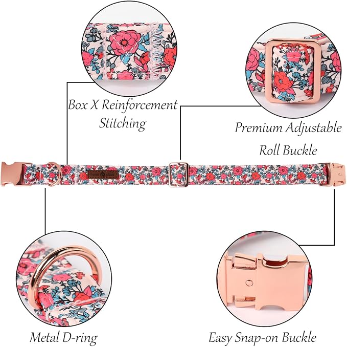 Lionet Paws Pink Flower Dog Collar, Cute Spring Dog Collar for Girl for Large Dogs, Adjustable Cotton Flower Pet Collars for Large Dogs